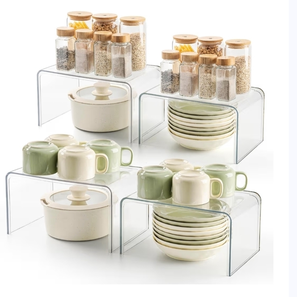 Clear Acrylic Pantry Shelf Riser Organizer - Set of 4